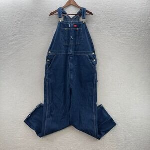 Dickies Overalls Mens 40x32 Blue Straight Leg Denim Bibs Workwear Ranch Chore